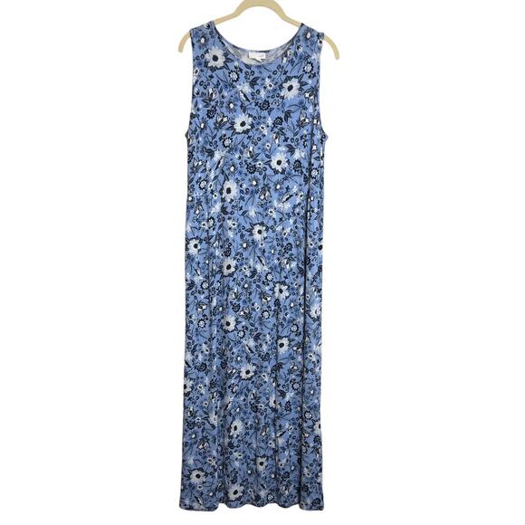 J Jill Womens Maxi Dress Size M Blue Floral Sleeveless Stretch Knit Versatile - Picture 1 of 7